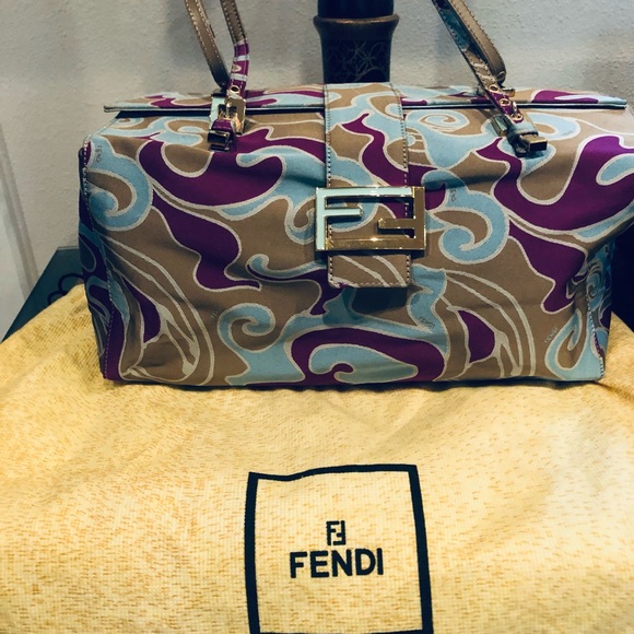 FENDI SATCHEL LARGE SWIRL FABRIC FANTASTIC PREOWNED CONDITION, BLUE DUSTBAG TOO - Picture 3 of 13